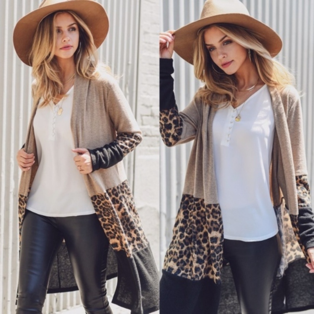Leopard Print Color Block Cardigan - Picture 3 of 4